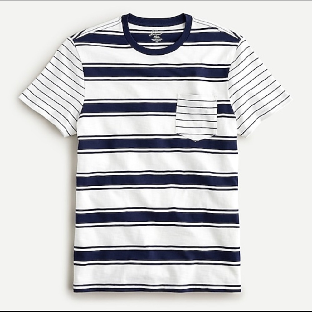 NWT J.Crew Men's Navy White Striped Pocket Crewneck T-Shirt Size Large